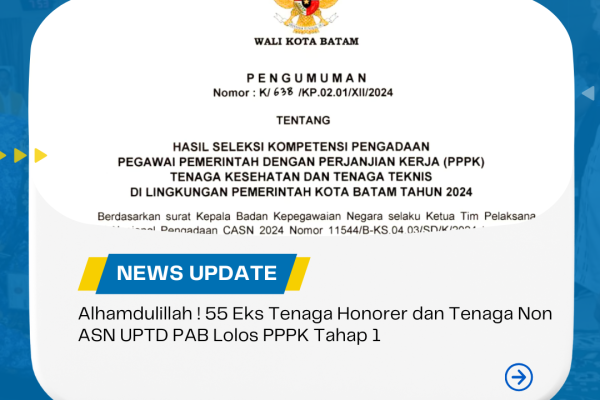 Alhamdulillah ! 55 Eks Tenaga Honorer dan Tenaga Non ASN UPTD PAB Lolos PPPK Tahap 1